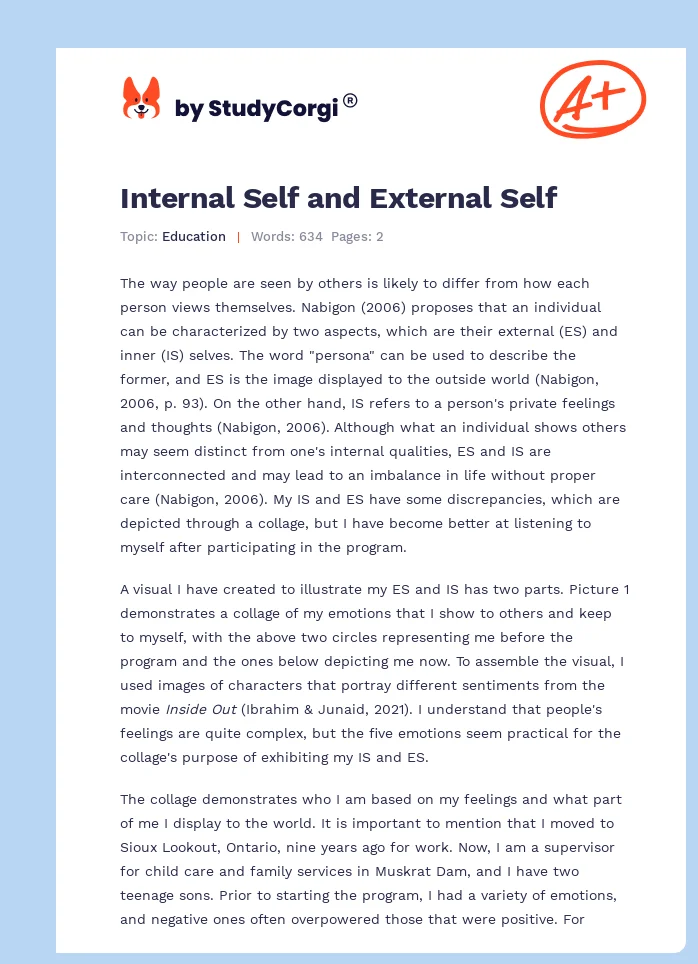 Internal Self and External Self. Page 1