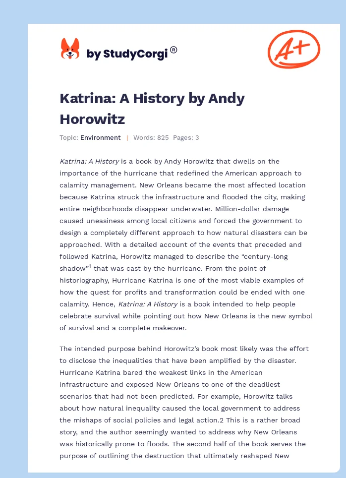 Katrina: A History by Andy Horowitz. Page 1
