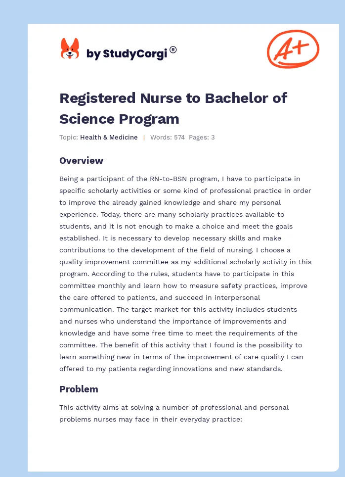Registered Nurse to Bachelor of Science Program. Page 1