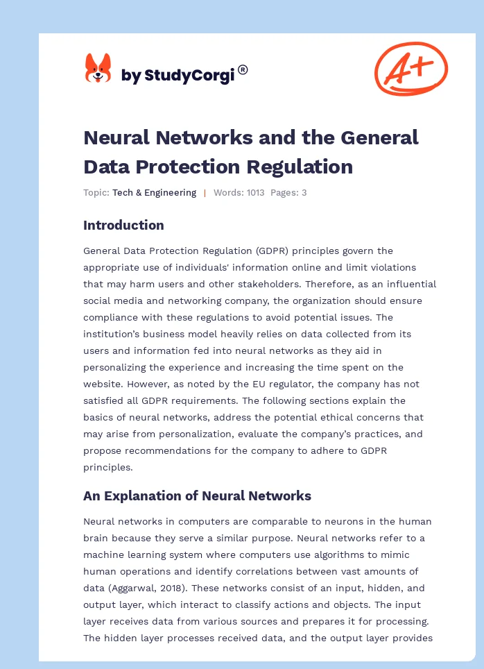 Neural Networks and the General Data Protection Regulation. Page 1