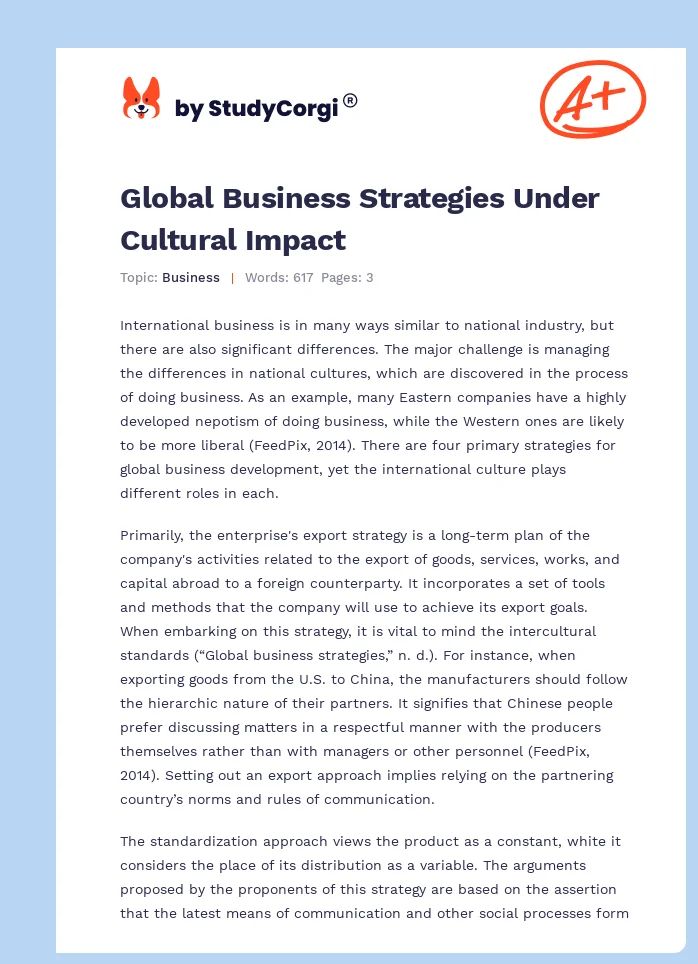 Global Business Strategies Under Cultural Impact. Page 1
