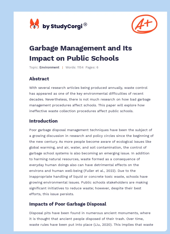 Garbage Management and Its Impact on Public Schools. Page 1