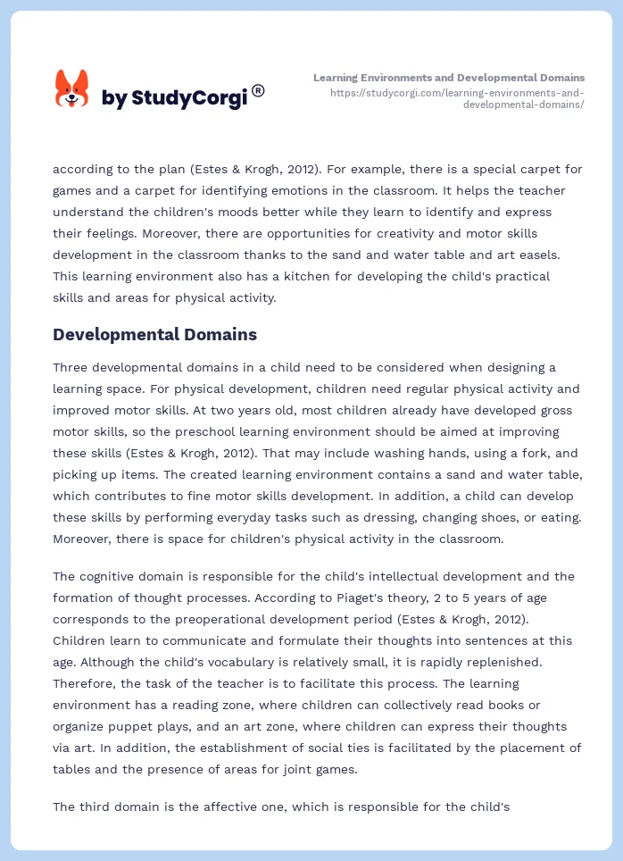 Learning Environments and Developmental Domains. Page 2