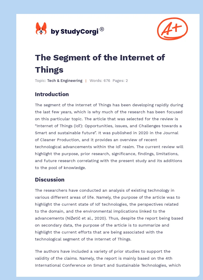 The Segment of the Internet of Things. Page 1