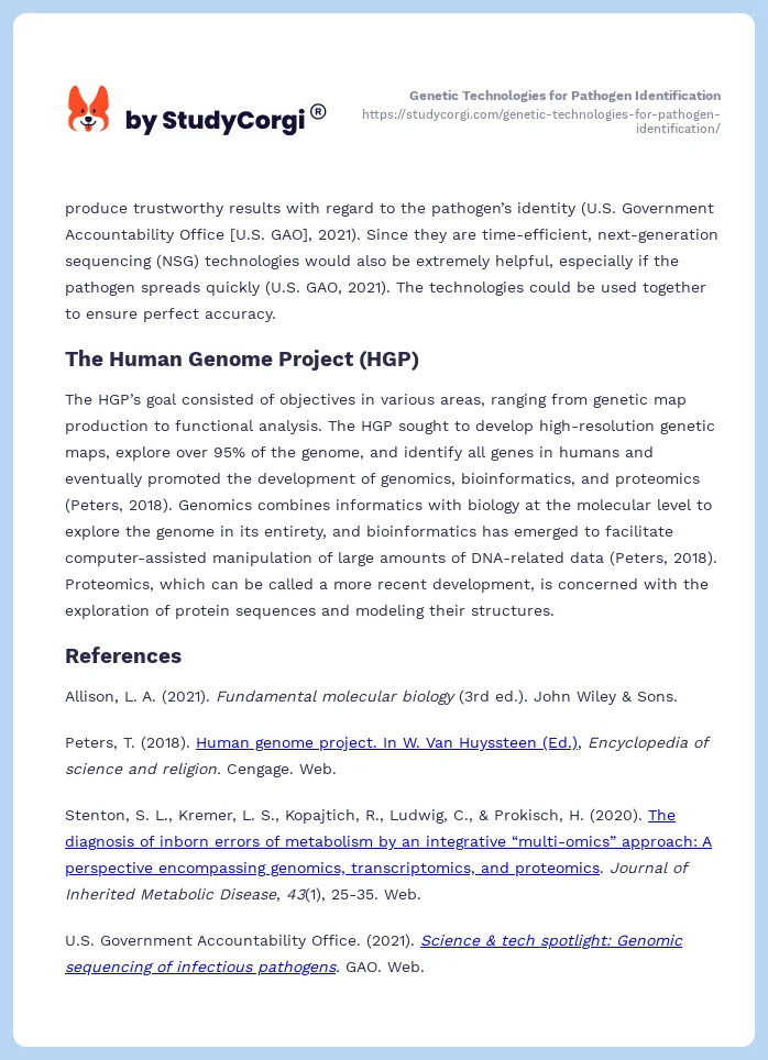 Genetic Technologies for Pathogen Identification. Page 2