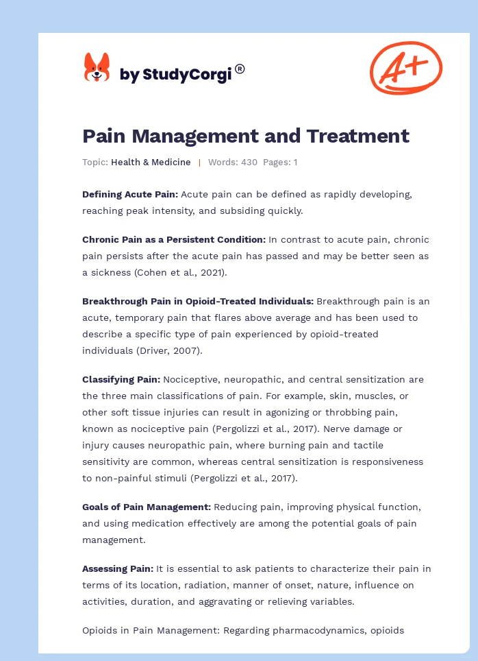 Pain Management and Treatment. Page 1