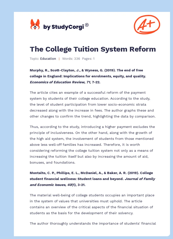 The College Tuition System Reform. Page 1