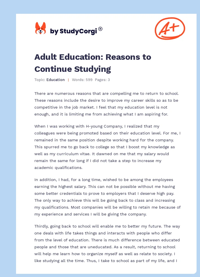 Adult Education: Reasons to Continue Studying. Page 1