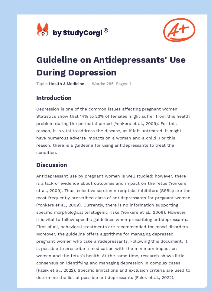 Guideline on Antidepressants' Use During Depression. Page 1