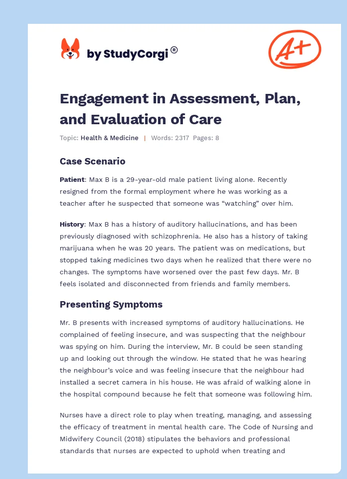 Engagement in Assessment, Plan, and Evaluation of Care. Page 1