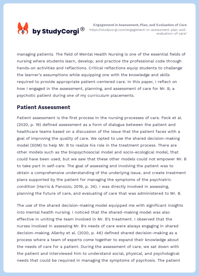 Engagement in Assessment, Plan, and Evaluation of Care. Page 2