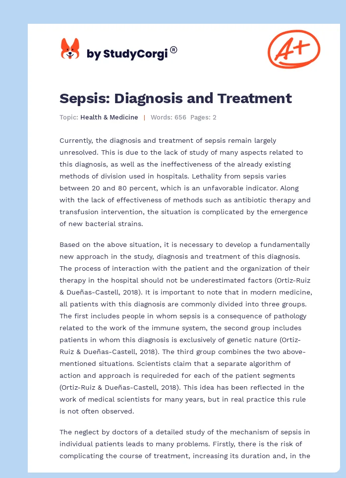 Sepsis: Diagnosis and Treatment. Page 1