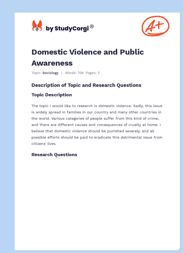 Domestic Violence and Public Awareness. Page 1