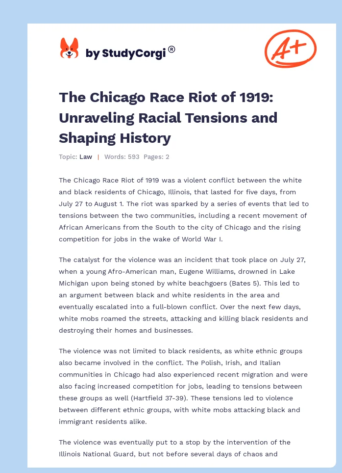 The Chicago Race Riot of 1919: Unraveling Racial Tensions and Shaping History. Page 1