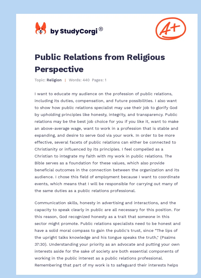 Public Relations from Religious Perspective. Page 1