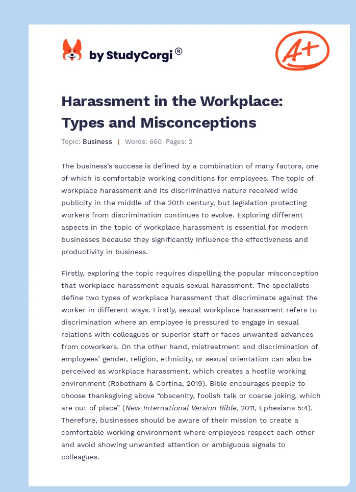 Harassment in the Workplace: Types and Misconceptions. Page 1