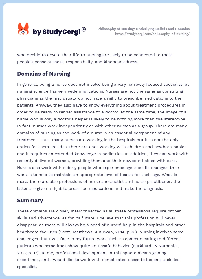 Philosophy of Nursing: Underlying Beliefs and Domains. Page 2