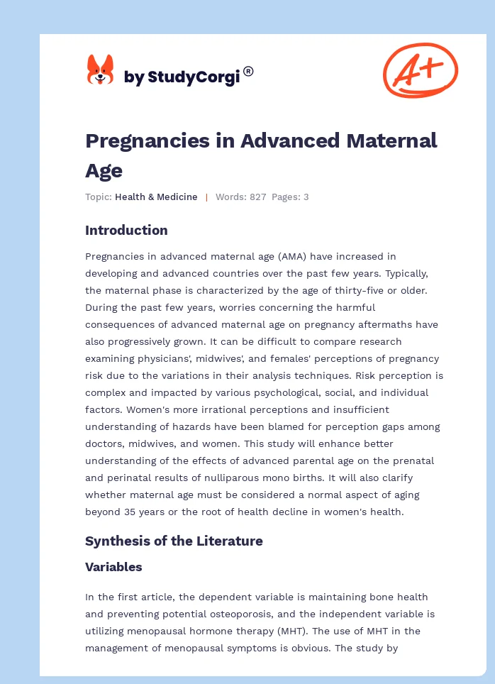 Pregnancies in Advanced Maternal Age. Page 1