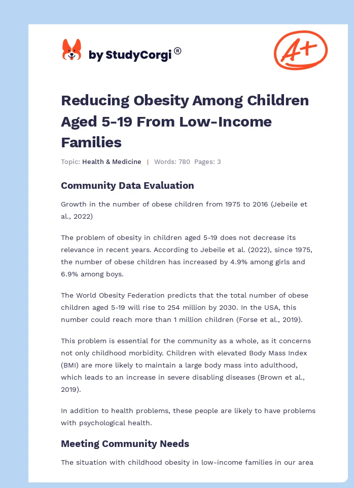 Reducing Obesity Among Children Aged 5-19 From Low-Income Families. Page 1