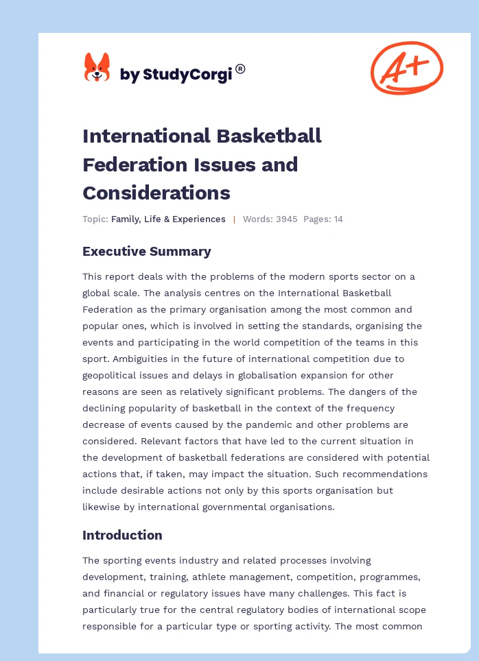 International Basketball Federation Issues and Considerations. Page 1