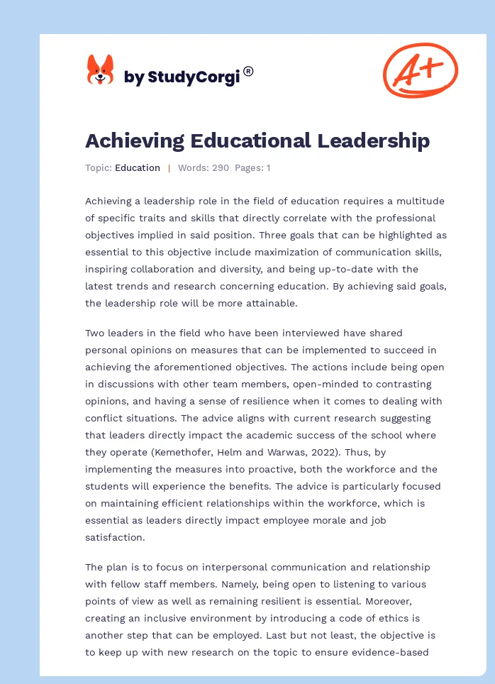 Achieving Educational Leadership. Page 1