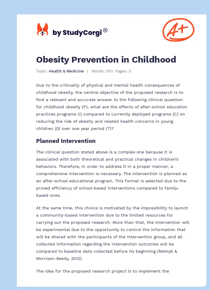 Obesity Prevention in Childhood. Page 1