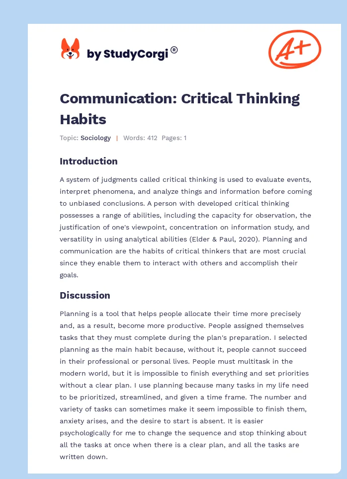 Communication: Critical Thinking Habits. Page 1