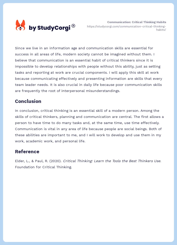 Communication: Critical Thinking Habits. Page 2