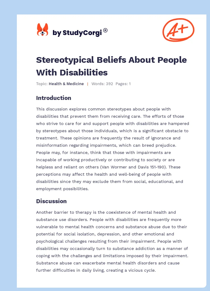Stereotypical Beliefs About People With Disabilities. Page 1