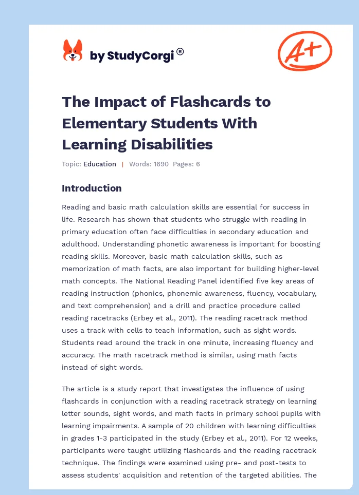 The Impact of Flashcards to Elementary Students With Learning Disabilities. Page 1