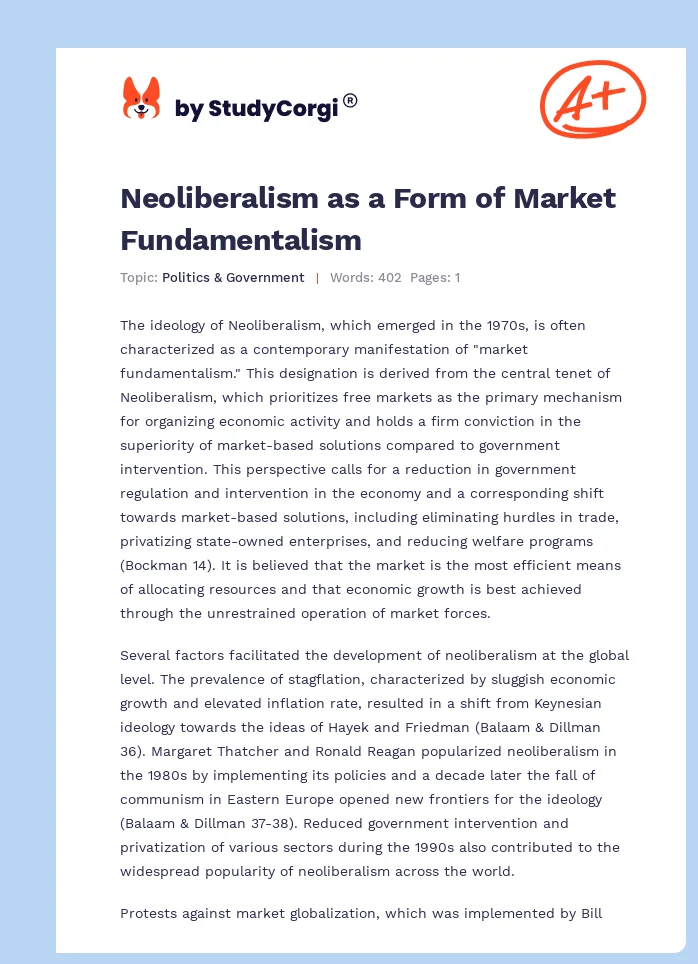 Neoliberalism as a Form of Market Fundamentalism. Page 1