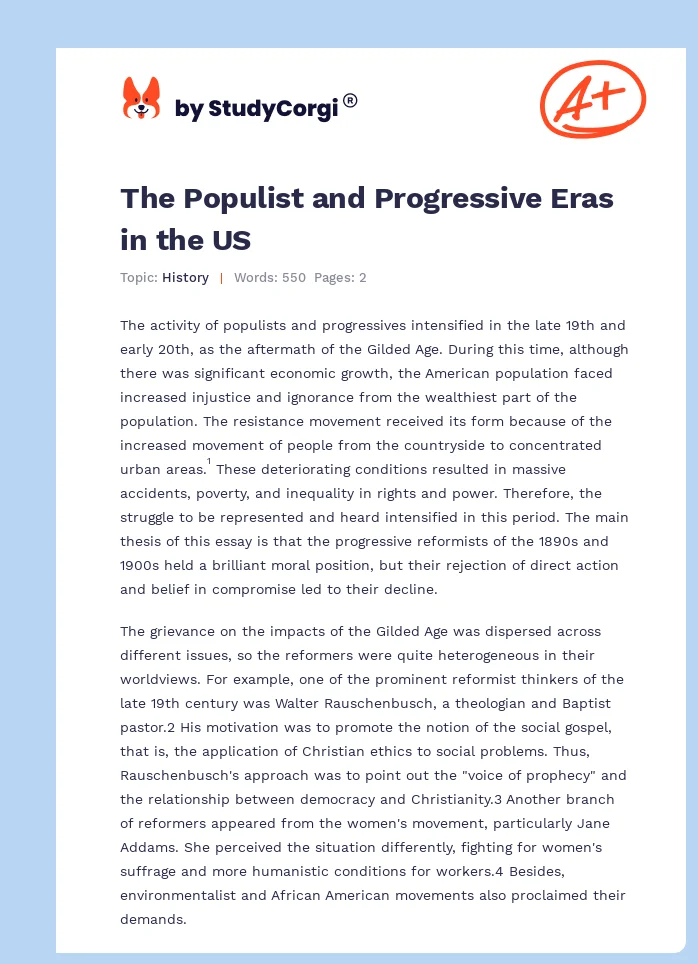 The Populist and Progressive Eras in the US. Page 1