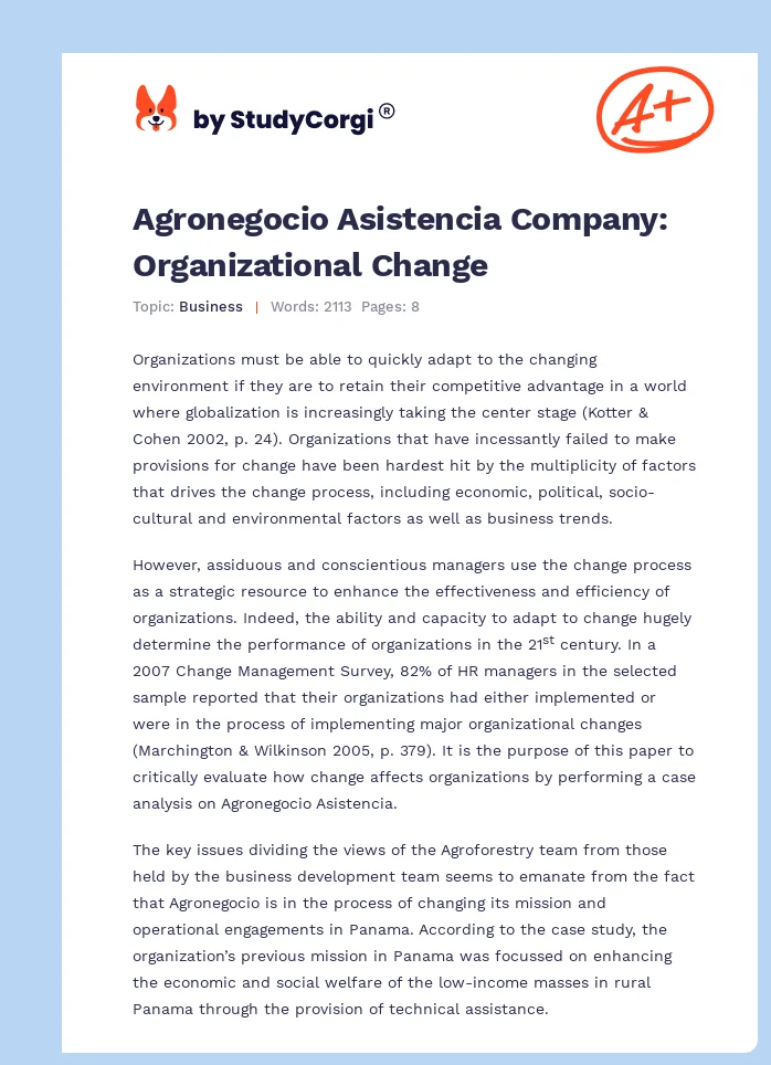 Agronegocio Asistencia Company: Organizational Change. Page 1