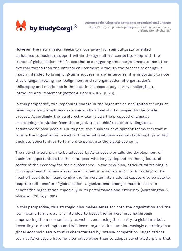Agronegocio Asistencia Company: Organizational Change. Page 2