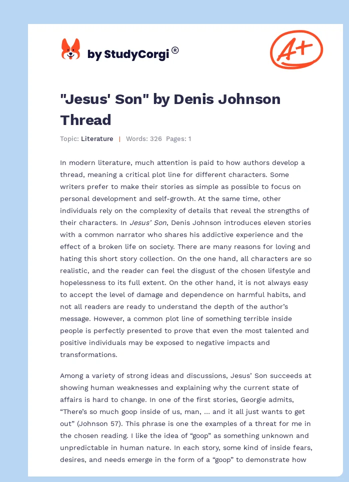 "Jesus' Son" by Denis Johnson Thread. Page 1