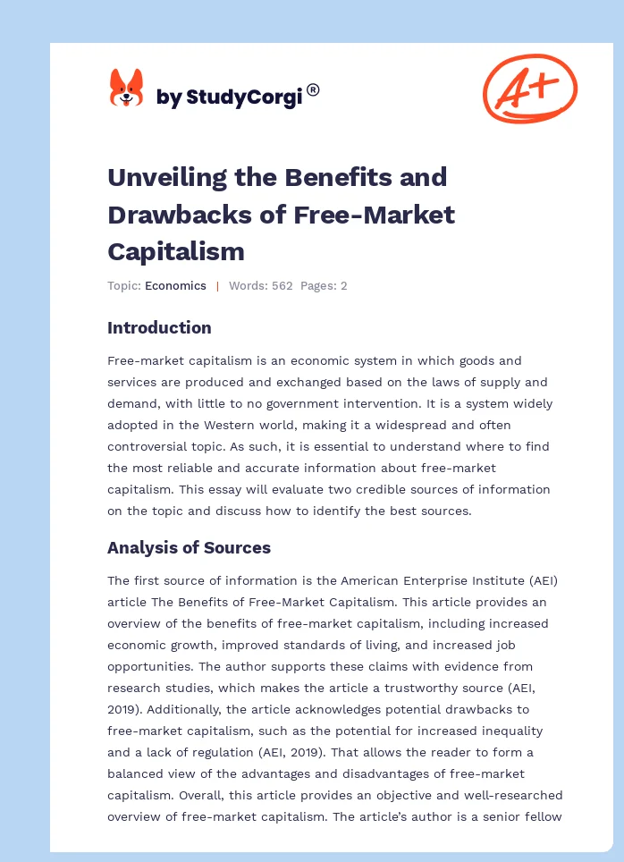 Unveiling the Benefits and Drawbacks of Free-Market Capitalism. Page 1