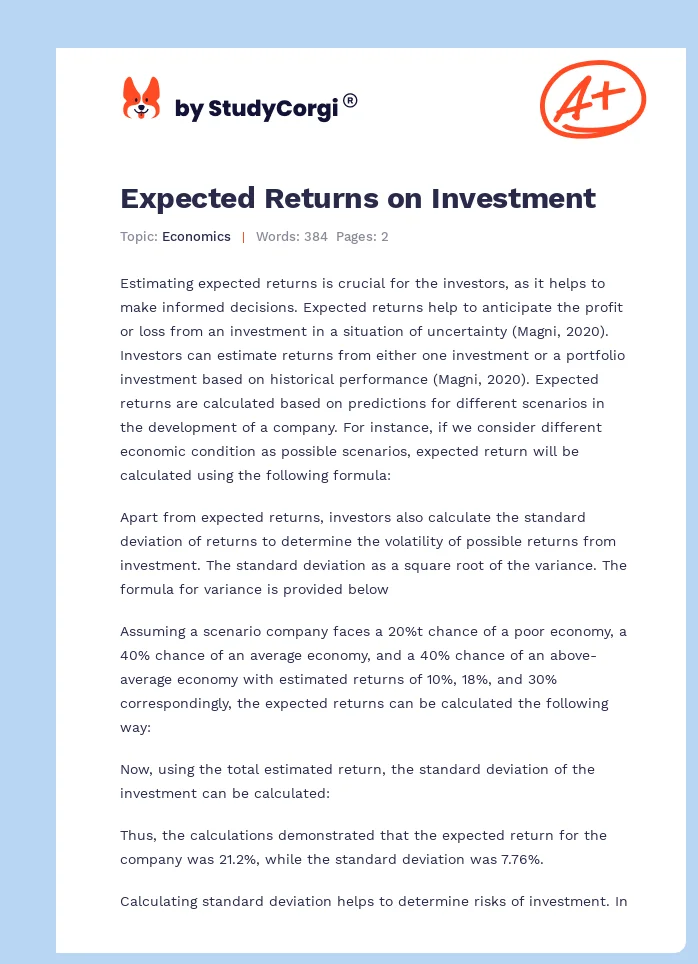 Expected Returns on Investment. Page 1