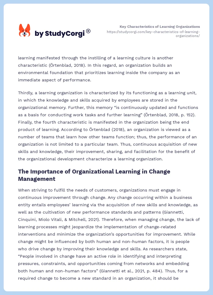 Key Characteristics of Learning Organizations. Page 2