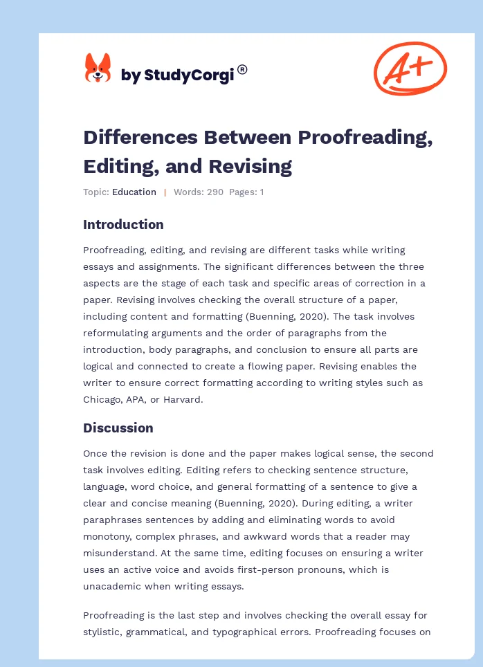 Differences Between Proofreading, Editing, and Revising. Page 1