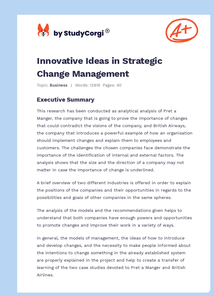 Innovative Ideas in Strategic Change Management. Page 1