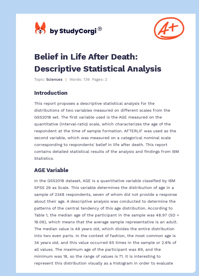 Belief in Life After Death: Descriptive Statistical Analysis. Page 1
