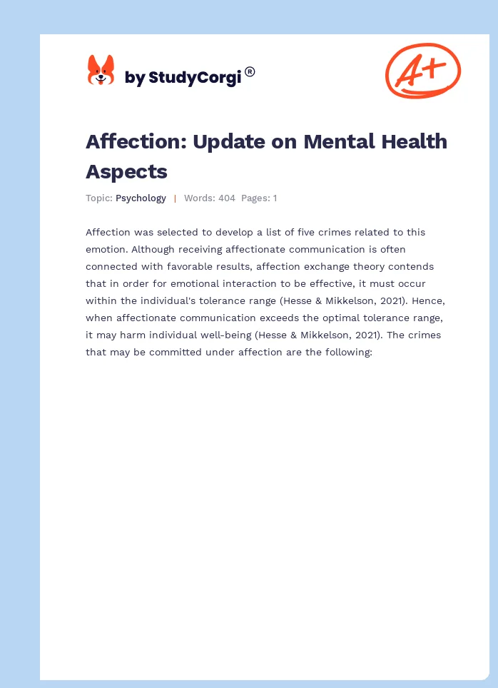 Affection: Update on Mental Health Aspects. Page 1