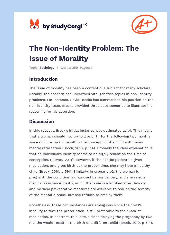 The Non-Identity Problem: The Issue of Morality. Page 1