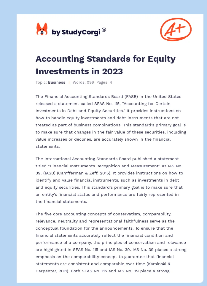 Accounting Standards for Equity Investments in 2023. Page 1