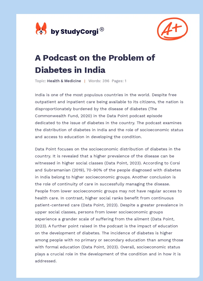 A Podcast on the Problem of Diabetes in India. Page 1