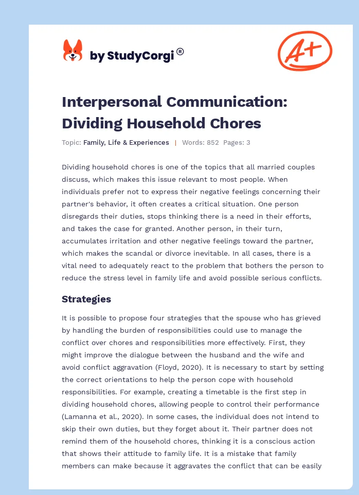 Interpersonal Communication: Dividing Household Chores. Page 1