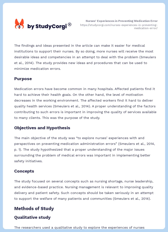 Nurses’ Experiences in Preventing Medication Error. Page 2