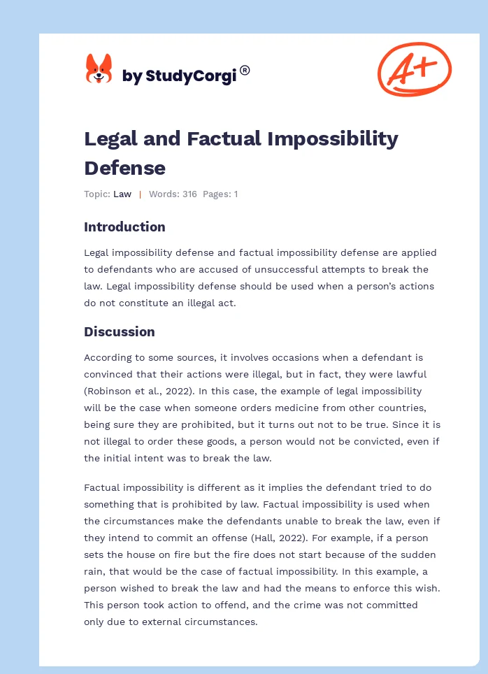 Legal and Factual Impossibility Defense. Page 1