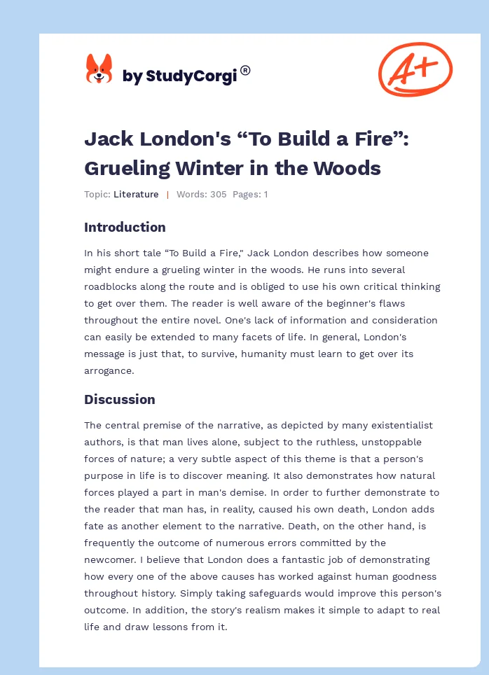 Jack London's “To Build a Fire”: Grueling Winter in the Woods. Page 1
