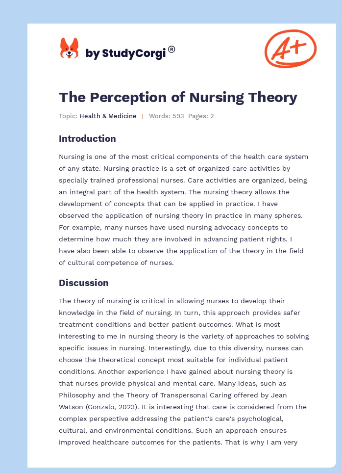 The Perception of Nursing Theory. Page 1